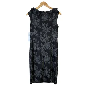 NWT London Times Floral Ruffle Sheath Dress Womens 8 Black Knit Modest Church thumbnail 5