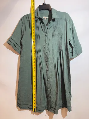 Anthro Pilcro Green Pintuck Button Front Short Sleeve Tunic Shirt Dress Size XS thumbnail 4