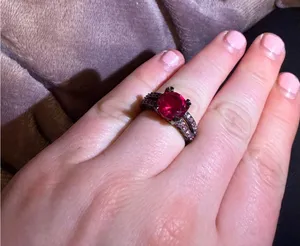 Red Round Stone Black Metal Fashion Ring Pink Accent Stones Gothic Style thumbnail 1
