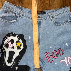 VTG‎ Route 66 Custom Hand Painted Ghostface Scream Jeans Womens 40x29 Halloween thumbnail 9