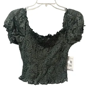 NWT Ten Sixty Sherman shirt Nordstrom Small Green Crop‎ Lace STRETCHY NEW thumbnail 1