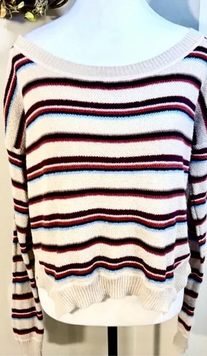 💥Free People Beach Road Trip Alpaca Blend Striped Boxy Sweater Sz S💛 thumbnail 1