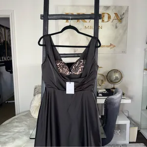Sau Lee Black Satin Lace Bodice Drape Midi Dress Womens Size US 8 New NWT thumbnail 5