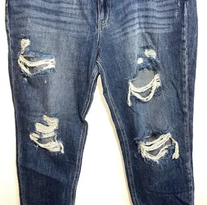 KanCan Nonstretch 100% Cotton Ripped High Rise Dark Wash Mom Jeans thumbnail 5