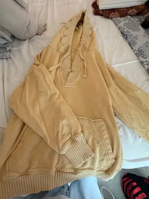 Aerie Yellow Hooded Women's Pullover Sweatshirt Textured thumbnail 1