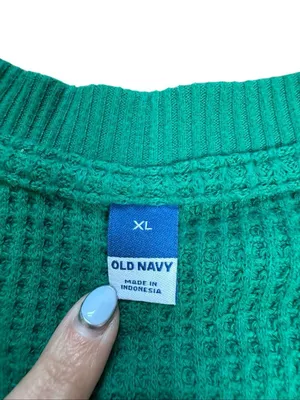 Old Navy Jewel Green Boxy Waffle Knit Thermal Henley Long Sleeve Top XL thumbnail 5