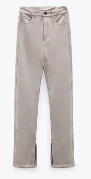 ZARA Faux Suede Pants Ankle Slit Flare Dove Gray Sz 6 Classic City Fall Neutral thumbnail 1
