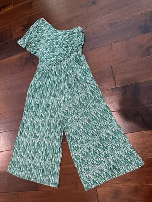 Anthropologie Maeve Jamie Wide Leg Jumpsuit Green Print Size Medium thumbnail 4