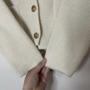 ZARA ivory cream acrylic knit cardigan gold button sweater size Small thumbnail 3