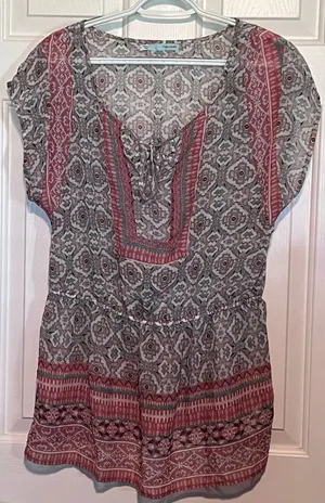 Maurices Women's Baby Doll Blouse Elastic‎ Waist Size L 28" Long x 20" PTP thumbnail 1