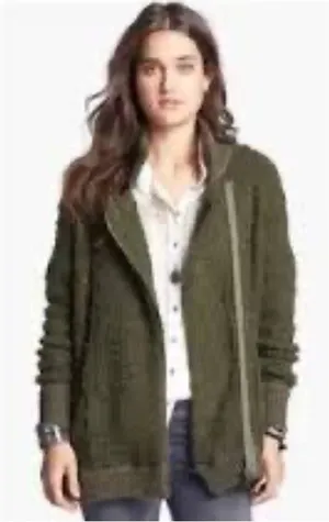 Free People Moss Cozy Up Cardigan Jacket Green Women’s Medium thumbnail 1