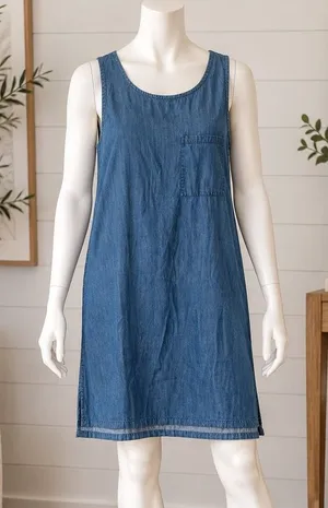 Forever 21 Womens Shift Dress Blue Chambray Denim Pocket Small thumbnail 1