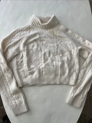Sunday Best Aritzia Jones Diamond Knit Turtleneck Sweater Cream Large thumbnail 2