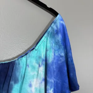 Pink Blush NWT Women's Blue Tie Dye Boho Peasant Sundress - Size Large - Hippie thumbnail 2