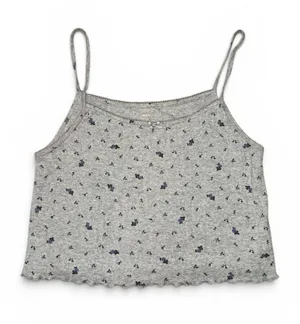 Aerie Pointelle Ribbed Floral Cami Tank Top Gray Blue Ditsy Print Lettuce Hem L thumbnail 1