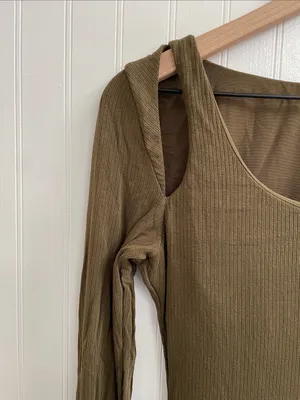 SHAPELLX Long‎ Sleeve Cut-Out Ribbed Shapewear Maxi Dress in Olive Green Size M thumbnail 8
