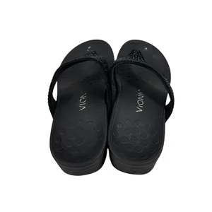 Vionic Naples Black Rhinestone Wedge Sandals Orthaheel Thong Slides Women 7 thumbnail 2