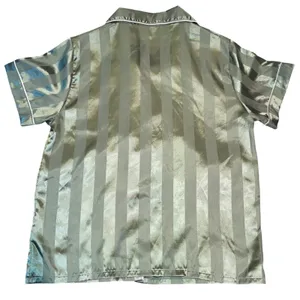 Sage Green Striped Satin Pajama Set Short Sleeve Button Down Shorts Womens Small thumbnail 3