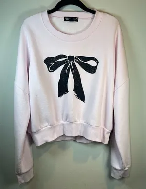 Vinyl Icons Big Bow Graphic Sweatshirt Pink Fleece Glittery Bow Chic Feminine XL thumbnail 1