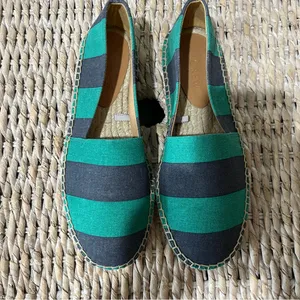 J. Crew Striped Canvas Slip-On Flat Espadrilles‎ Navy Kelly Green AW595 7 NIB thumbnail 7