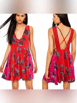 ✨ Free People Thought I Was Dreamin’ Mini Dress Red Pink Floral Size Small NWT ✨ thumbnail 2