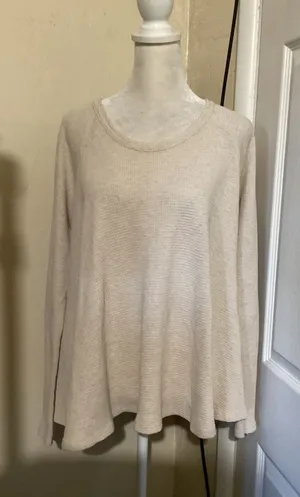 We The Free Free People Cream Waffle Knit Thermal Long Sleeve Top Large 0736 thumbnail 1