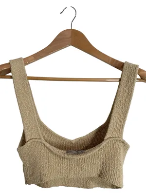 Urban Outfitters Neutral Beige Ribbed Knit V-neck Cropped Sweater Tank size M thumbnail 2