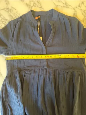 NWT Quince Gauze Split Neck Navy Midi Dress 100% Organic Cotton Tiered Sz XS thumbnail 5