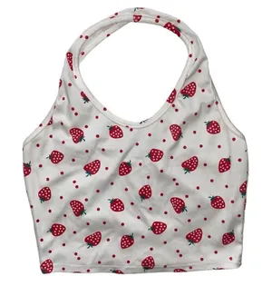 Strawberry Halter Crop Top Size M Red Size M thumbnail 1