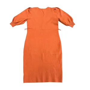 Betsey Johnson Knit Sweater Dress Fall Burnt Orange Puff Sleeve Midi L thumbnail 3