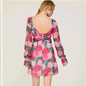 Louna multicolor floral, long puff sleeve, cutout waist mini dress romantic med. thumbnail 2