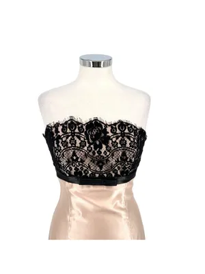 Scott McClintock Vintage 90s Lace Satin Cocktail Dress Champagne Black Size 8 thumbnail 2