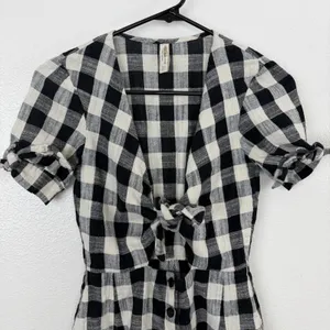 Bec + Bridge Dress Womens 2 Black White Gingham Tie Front Button Down Mini thumbnail 2