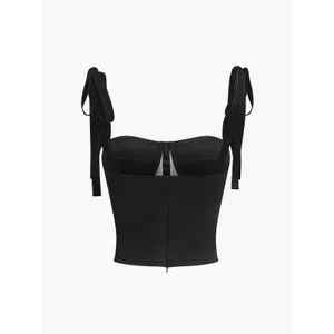 Commense Semi Sheer Y2K Dark Fairy Tied Mesh Cami Crop Top Black Small thumbnail 3