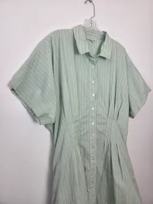 100% Cotton Lime Pastel Green Striped Shirt Dress Academia Preppy Plus Size XXL thumbnail 3