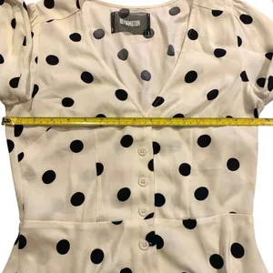 Reformation Blouse Womens 2 Cream Polka Dot Peplum V-Neck Retro Parisian Chic thumbnail 6