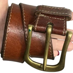 Vintage Y2K Size M Brown Leather Square Brass Buckle Belt thumbnail 1