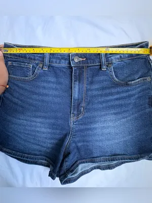 American Eagle Mom Short Size 12 High Rise Blue Stretch Denim Frayed Hem Shorts thumbnail 6