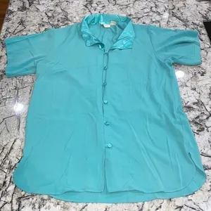 Vintage‎ Victoria Secret Gold Label Turquoise Button Down NightGown Pajama Sz S thumbnail 1
