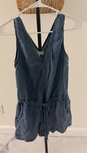 Pink Lily Denim Romper in Faded Blue thumbnail 1