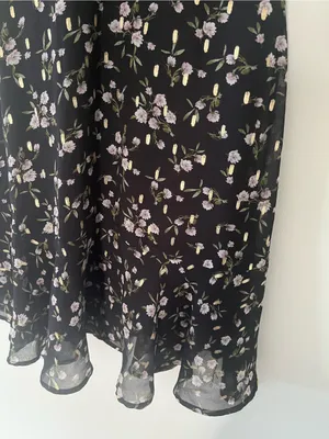 Black Pink Dainty Floral Chiffon Puff Sleeve Mini Dress Small Romantic Tea Party thumbnail 6