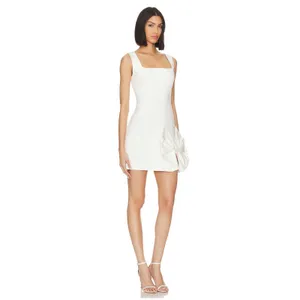 Elliatt Mini Dress White Square Neck Oversized Bow Slit Sleeveless XS thumbnail 2