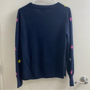 J.Crew Everyday Cashmere Navy Star Crewneck Sweater Size Medium thumbnail 2