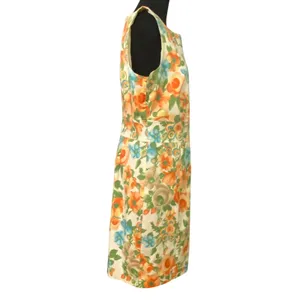 Charter Club Sz 12 Floral Watercolor Cotton Sheath Dress Orange Blue Sleeveless thumbnail 3
