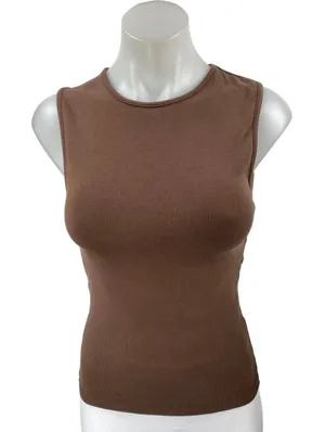 Zara Brown Sleeveless Ribbed Knit Cutout Back Cami Camisole Tank Top Size M thumbnail 1
