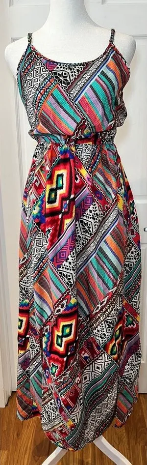 Speed Control New York Aztec Multicolor Print Long Dress Maxi Size Small thumbnail 1