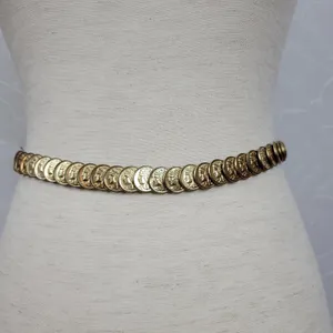 Vintage Gold Tone Embossed Metal Disc Coins Elastic Waist Belt Disco Glam thumbnail 1