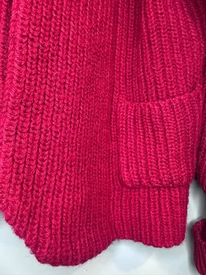 Vintage Epitome Womens Small 100% Wool Cardigan Red Open Front Pocket Sweater thumbnail 2