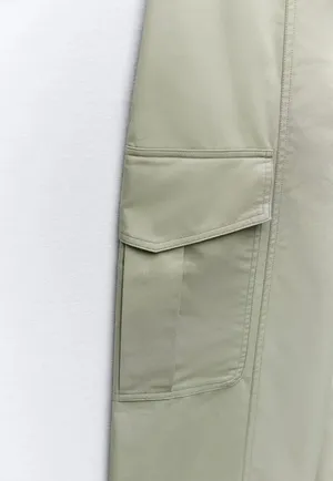 ZARA jumpsuit technical fabric cargo sleeveless wide streight leg light khaki thumbnail 9