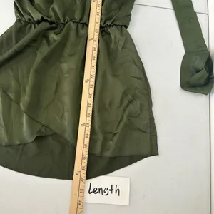 New PRETTYLITTLETHING Khaki Satin Cowl Cold Shoulder Bodycon MiniDress‎ Green 4 thumbnail 11